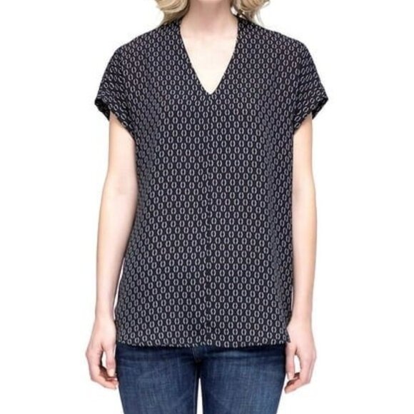 Pleione Black White Comma Print Short Cap Cuffed Dolman Sleeve Top Womens Medium - Picture 14 of 15